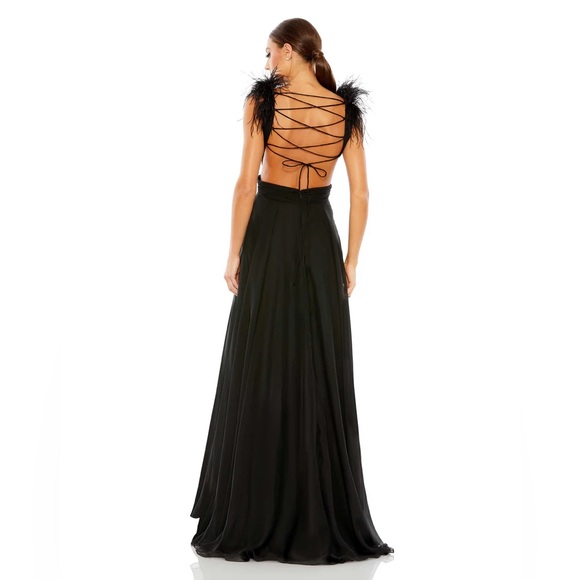 Mac Duggal Plunge Osterich Feather A Line Gown - Picture 6 of 6